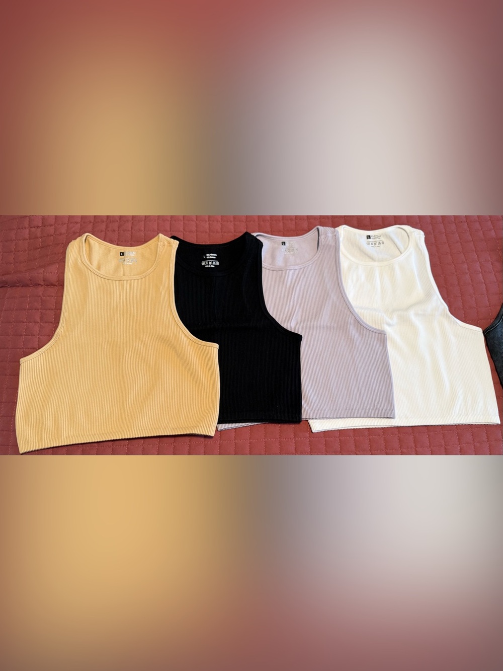 SHEIN Ribbed Cropped Tank Tops - Yellow, Black, Lavender, White, and Charcoal